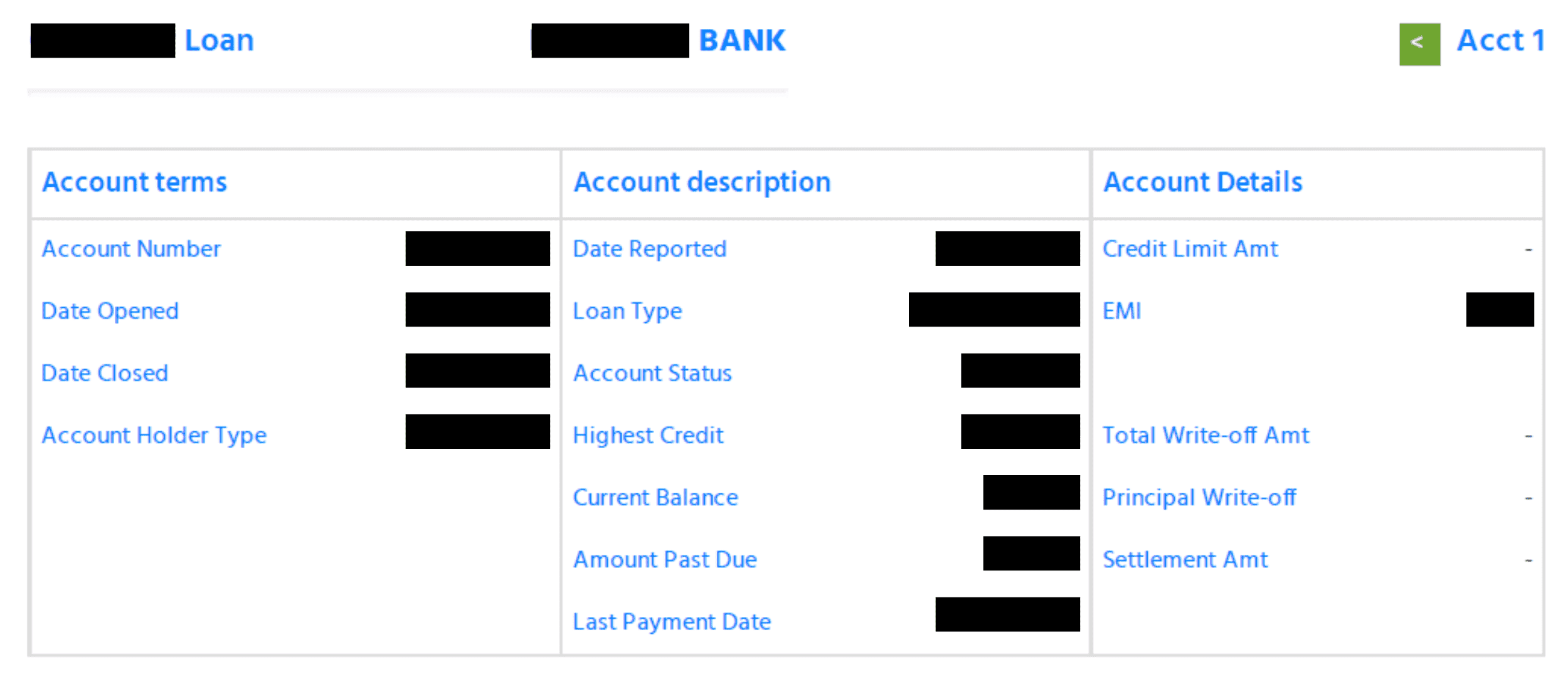 credit report account info